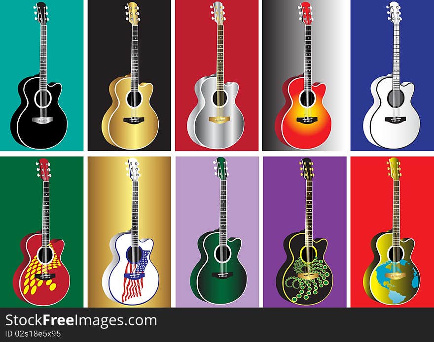 Guitar in different colors backgraund