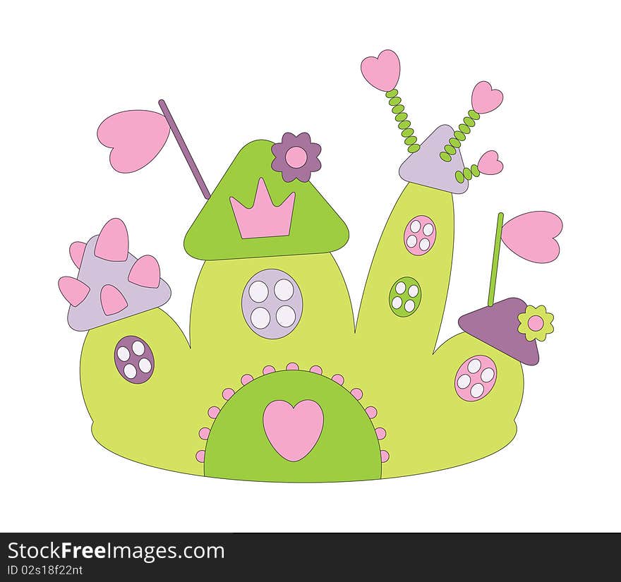 Illustration of funny green castle. Illustration of funny green castle