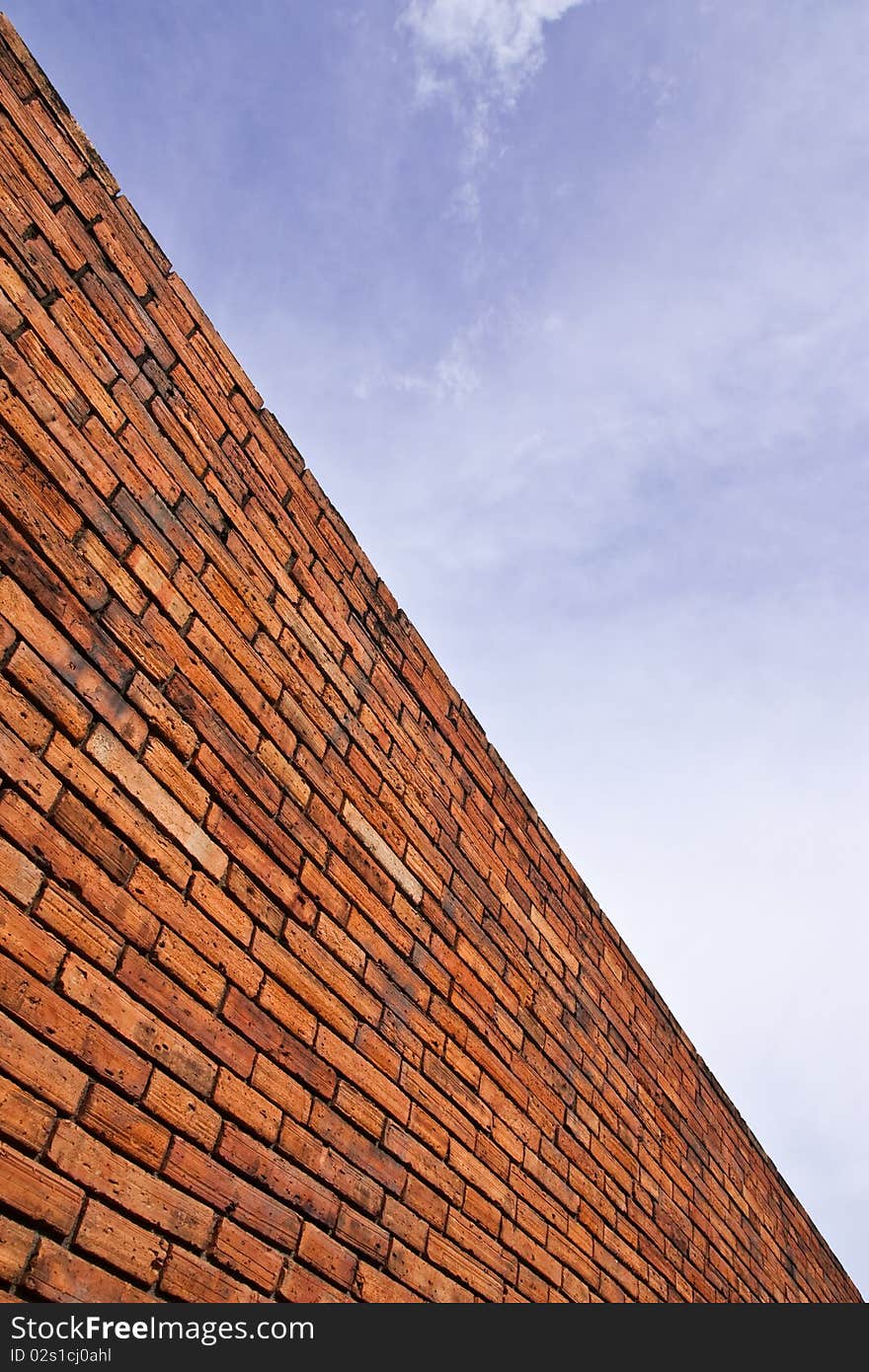 Line of brick wall and sky