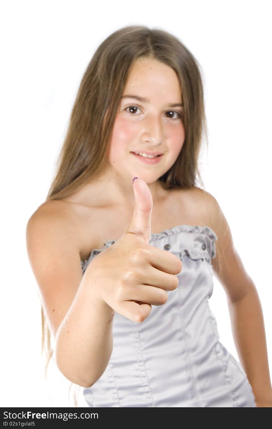 Young girl with thumb up