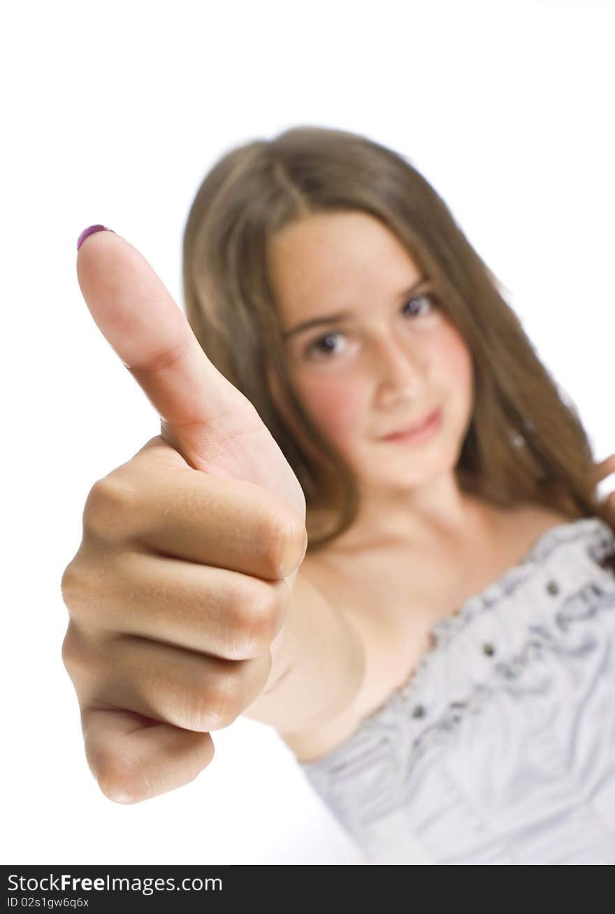 Young girl  with thumb up