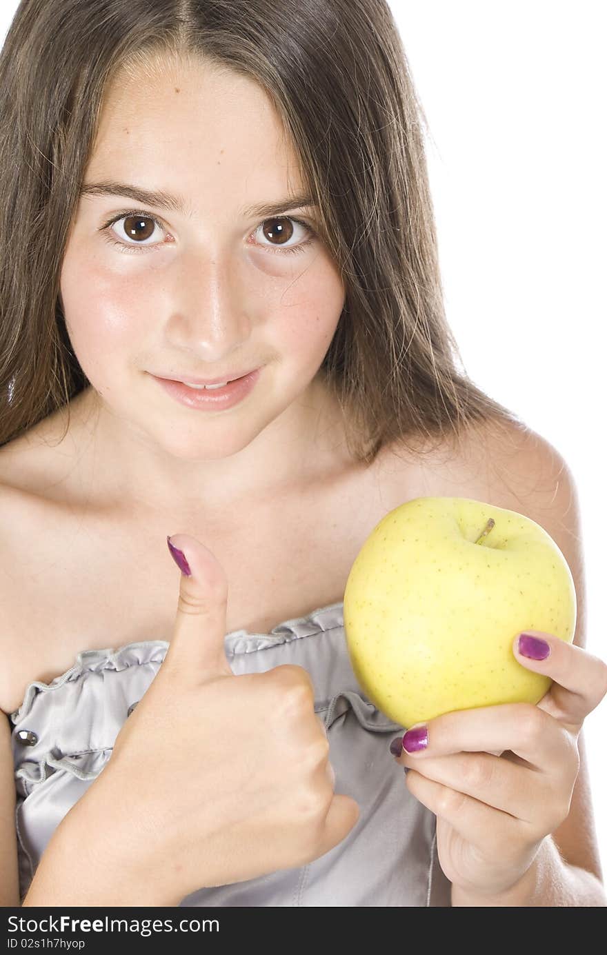 Picture of young girl with green apple. Picture of young girl with green apple