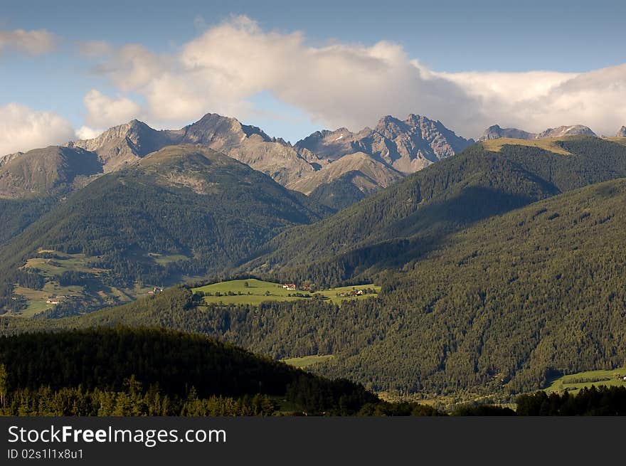 Beautiful landscape of dolomites mountains in Italy view from Stefandorf, Brunek. Beautiful landscape of dolomites mountains in Italy view from Stefandorf, Brunek