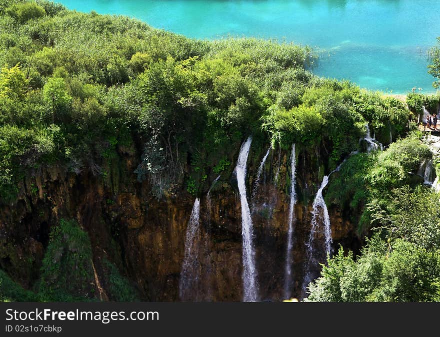 Lake and Waterfall in Plitvice, photo taken in Croatia National Park