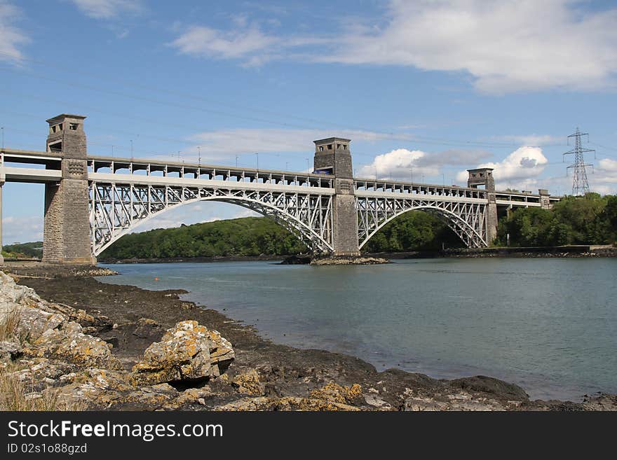 Britania Bridge spanning the Menai Straits. Britania Bridge spanning the Menai Straits.