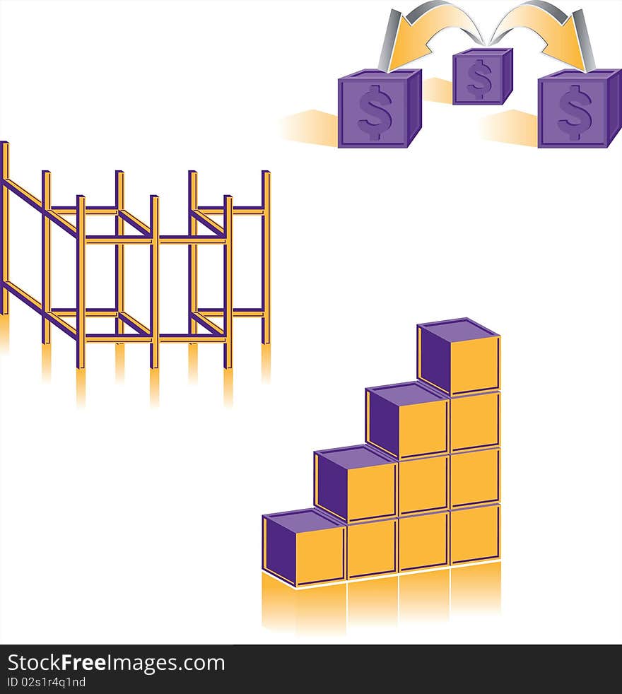 Collection of three business related icons for structure, distribution and increase. Collection of three business related icons for structure, distribution and increase.