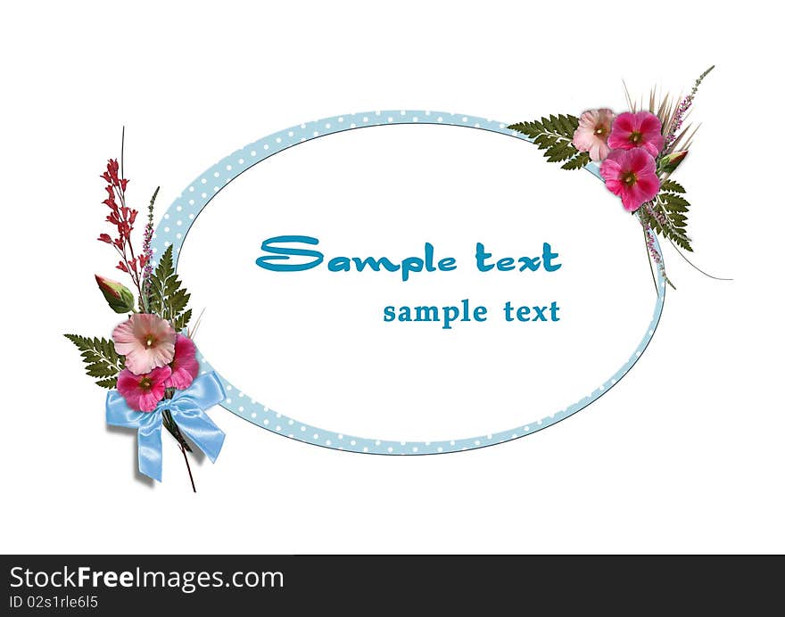 Frame for text with bouquets of hollyhocks