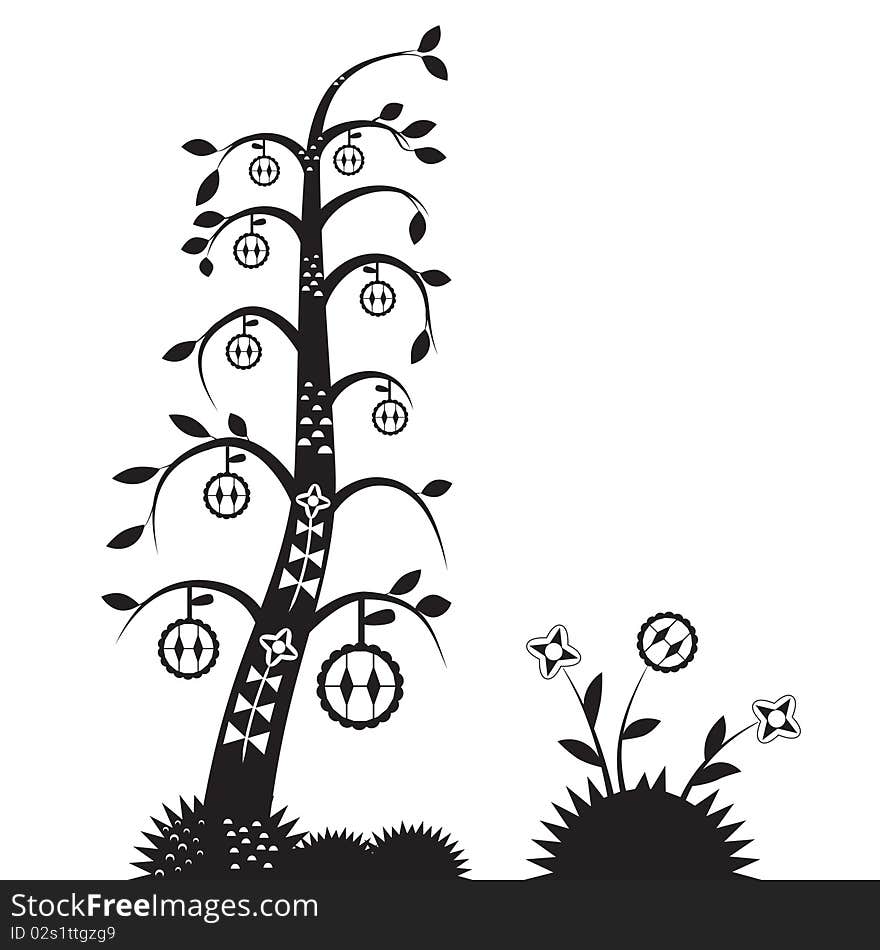 Stylized tree with leaves for design, vector illustration