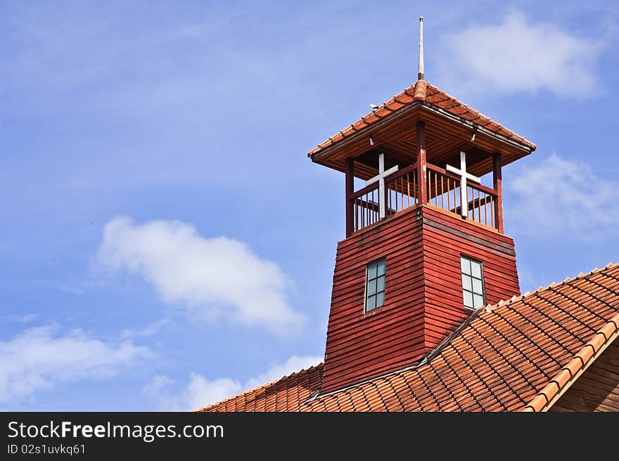 Tower on old church roof in north of Thailand