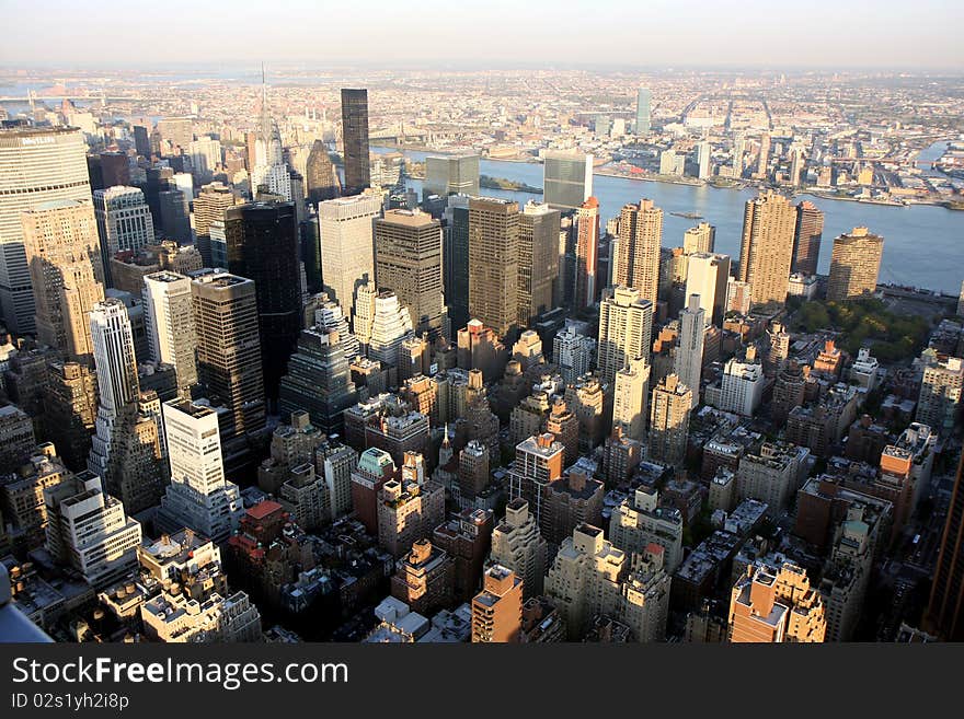 Aerial view of Manhattan in New York city at sunset. Aerial view of Manhattan in New York city at sunset