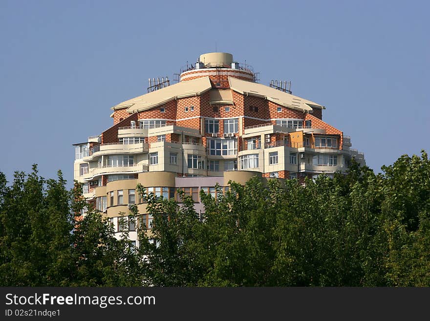 Modern building on green park