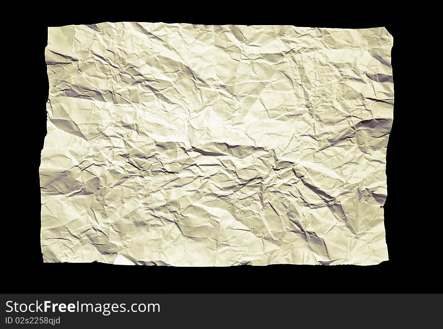 Numpled piece of paper isolated on black