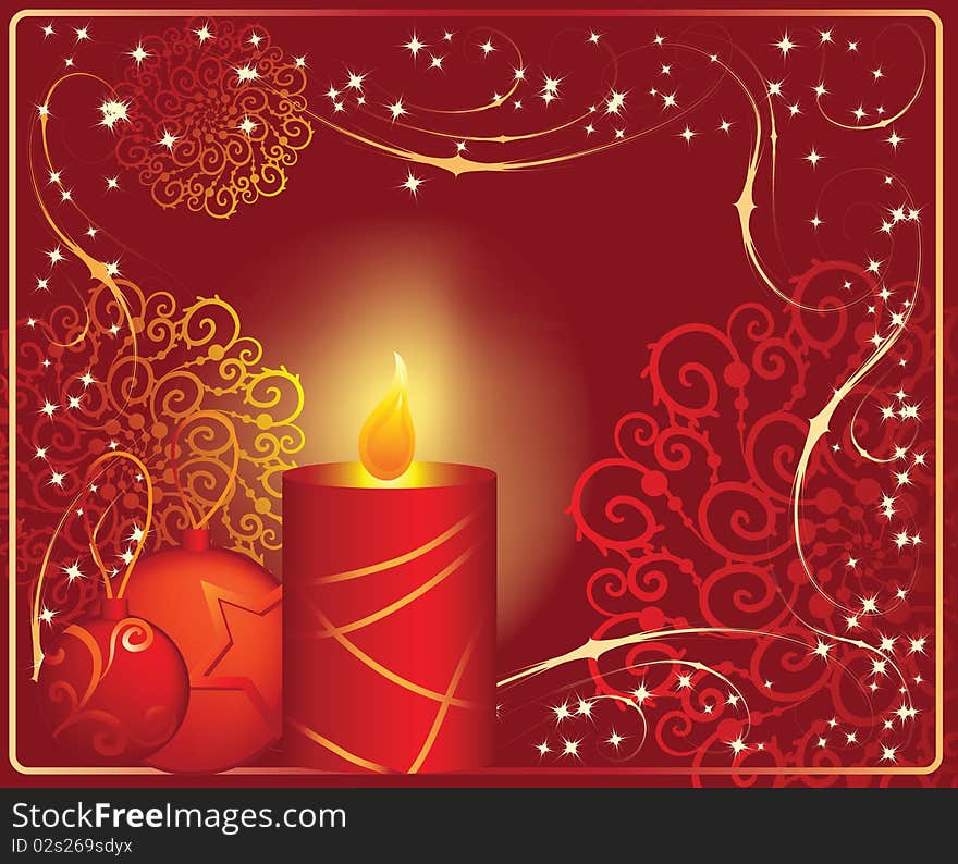 Red christmas background with candle