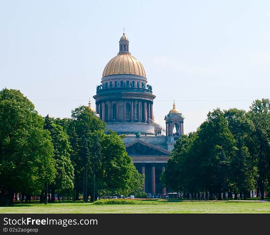 Saint Isaac's Cathedral against blue sky, St.Petersburg, Russia