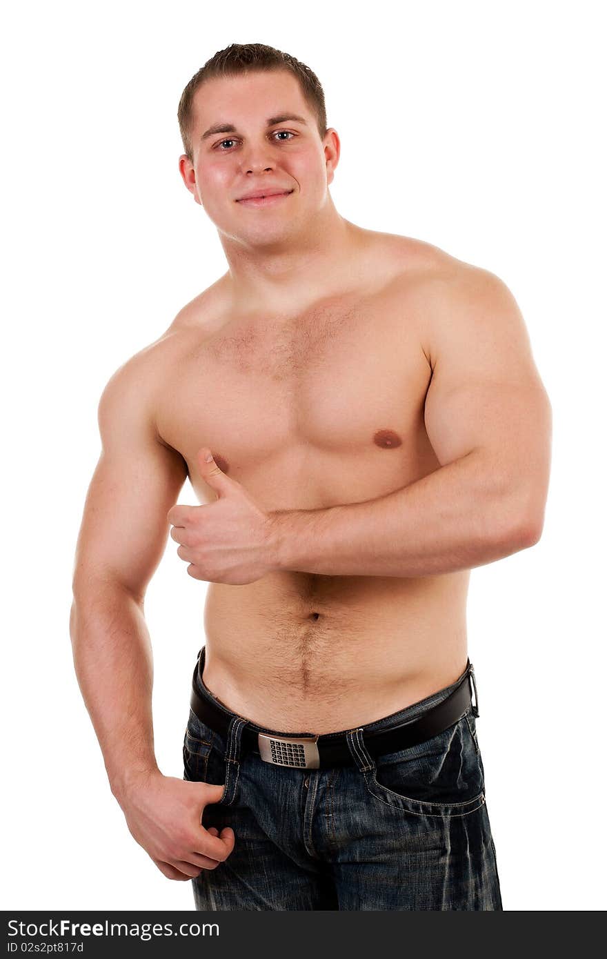 Strong man on white background