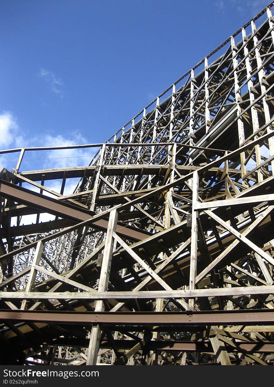 Wooden roller coaster taken at an amusement park in Elysburg, Pennsylvania. Wooden roller coaster taken at an amusement park in Elysburg, Pennsylvania.