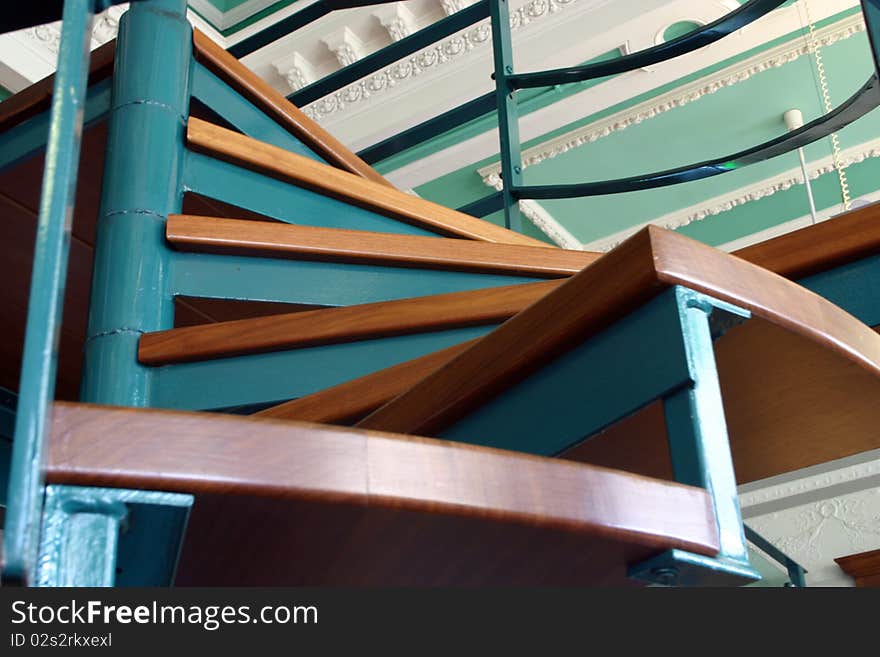 Metal and wood spiral staircase. Metal and wood spiral staircase.