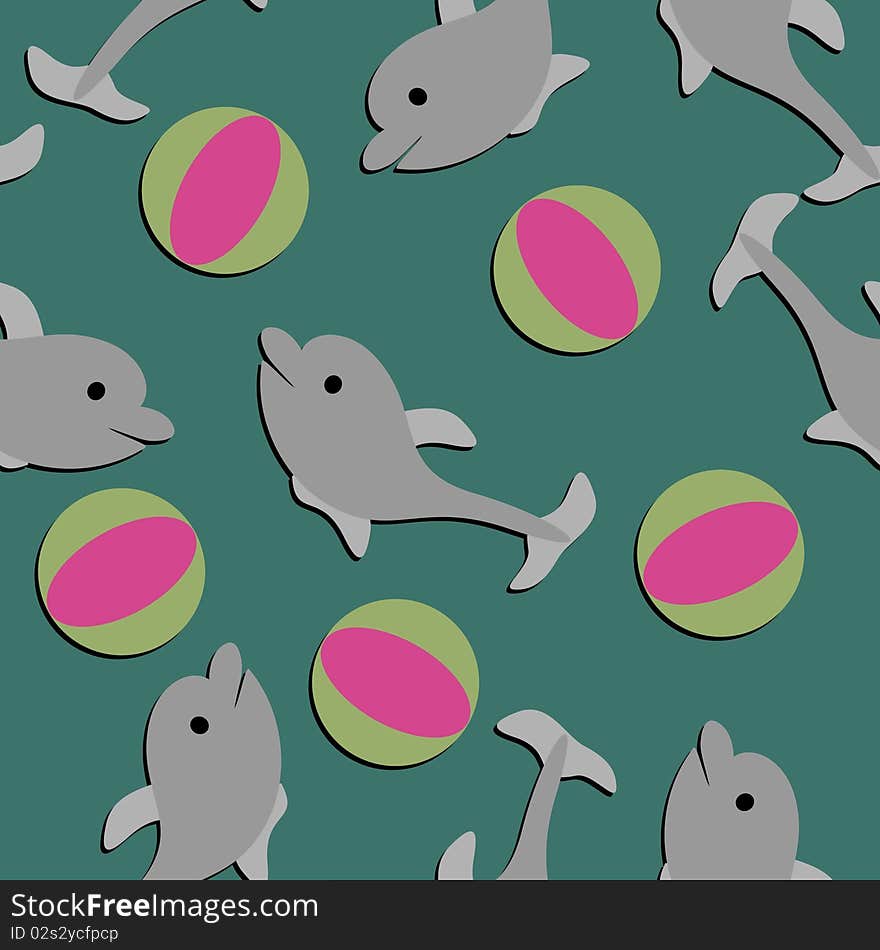 Seamless Background With Dolphins And Balls