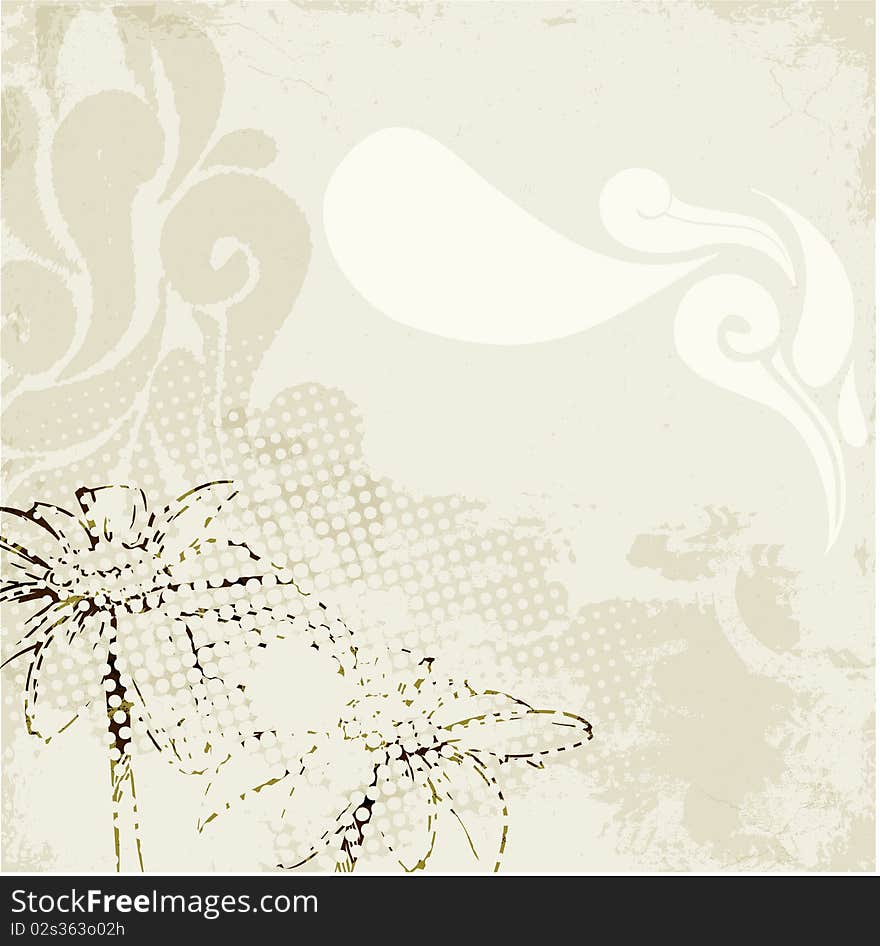 Vintage flower paint on squared grunge background