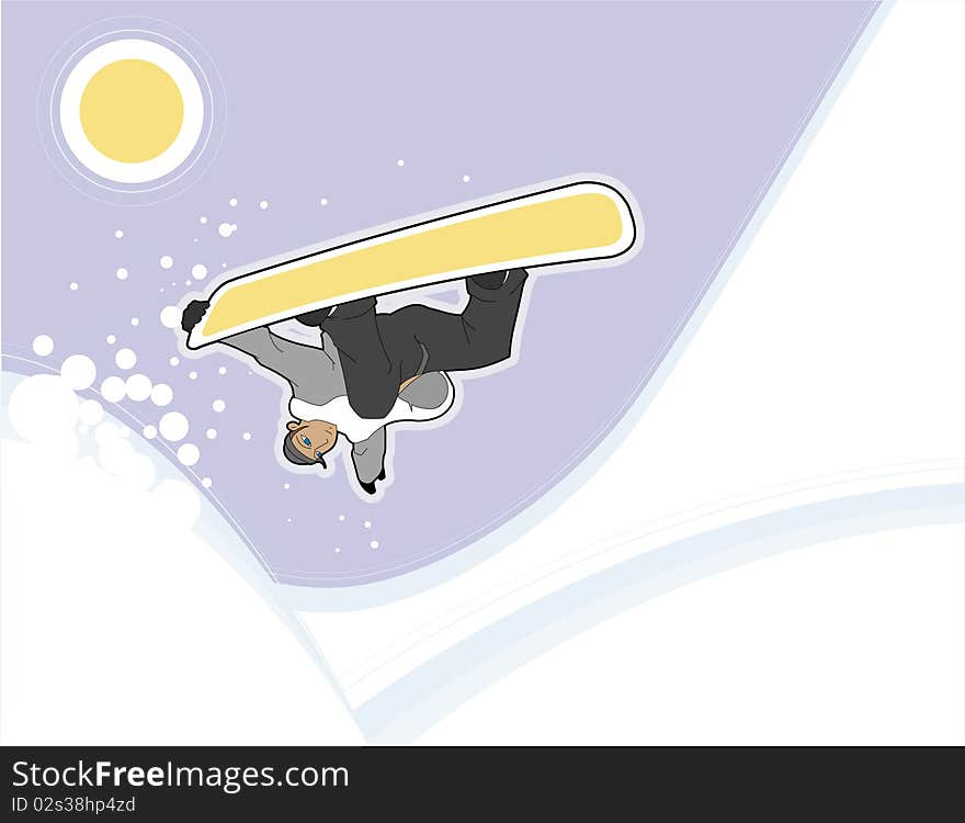 Male Snowboarder flying high on abstract background. Male Snowboarder flying high on abstract background