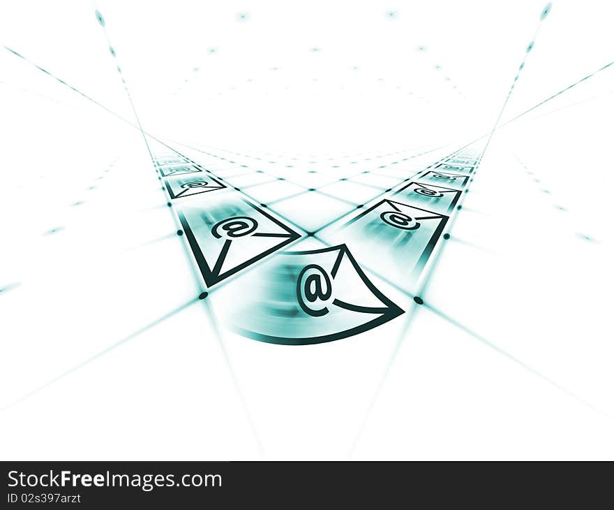 E-mail redirection concept executed against faint background grid.