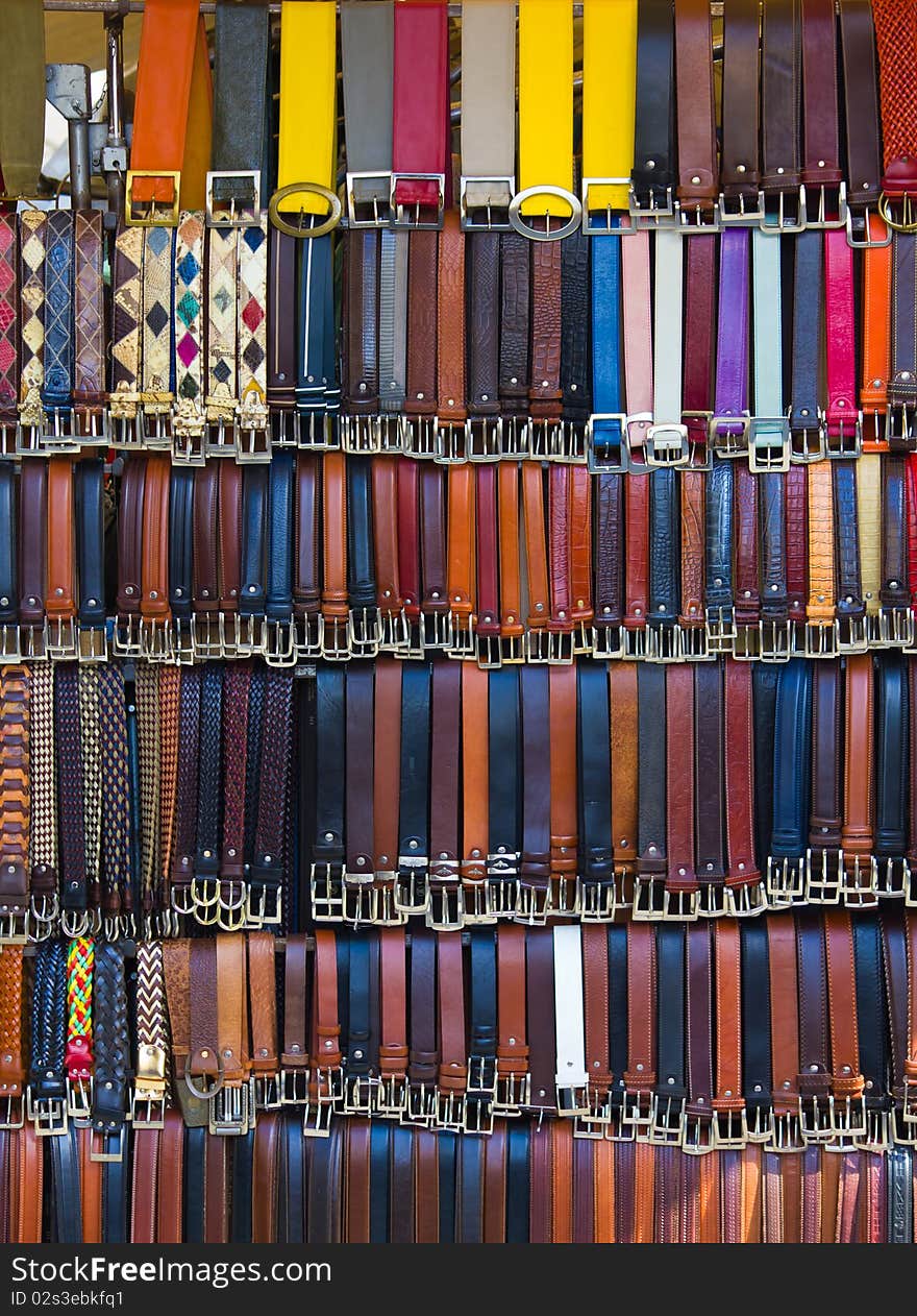 Belt booth on market in Firenze / Italy. Belt booth on market in Firenze / Italy