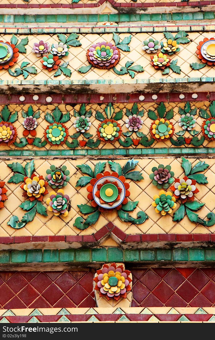 Native Thai style flower pattern on temple's wall.