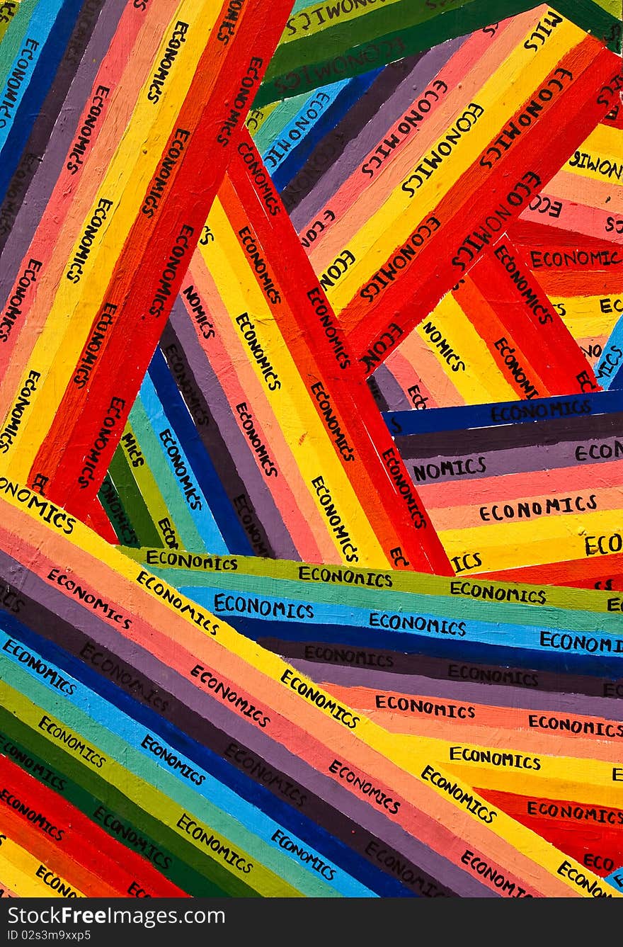 Multi-color painting with words 'Economics'. Multi-color painting with words 'Economics'