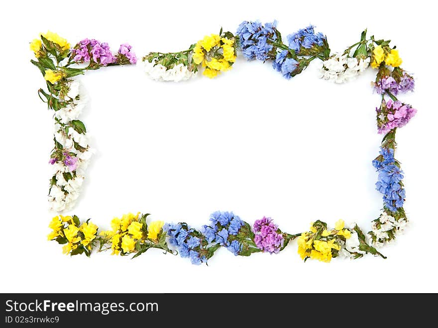 Colored flowers frame isolated on white. Colored flowers frame isolated on white