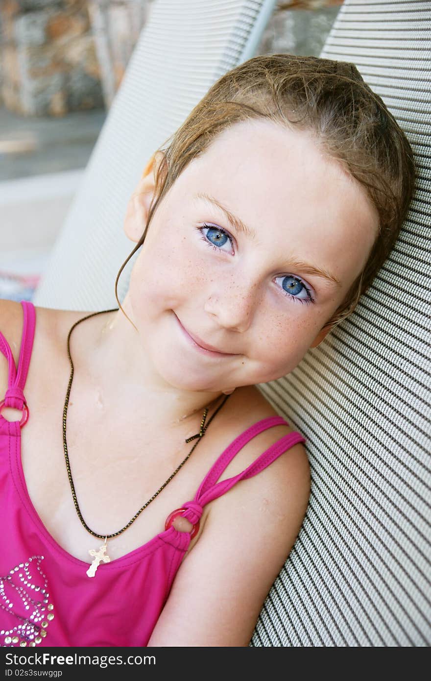 Portrait of pretty smiling blue-eyed girl, outdoor shot. Portrait of pretty smiling blue-eyed girl, outdoor shot