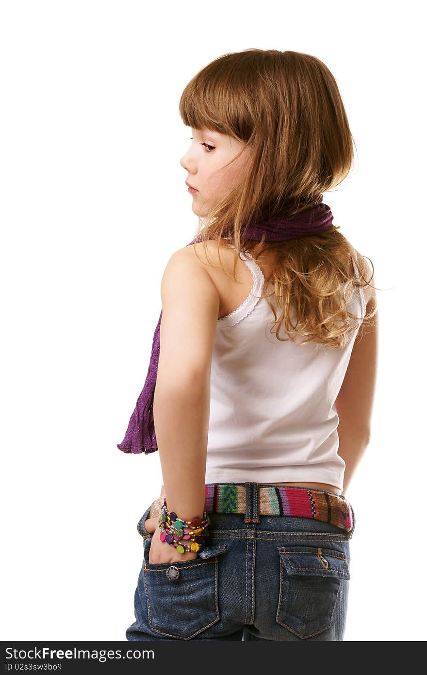 Portrait of beautiful girl on white background