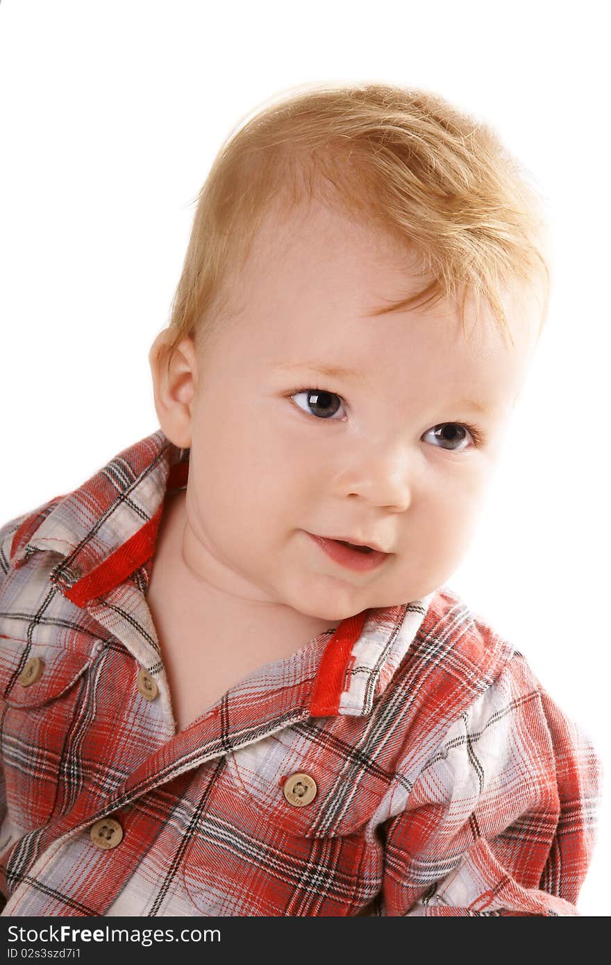 Portrait of little cute smiling baby-boy on white background. Portrait of little cute smiling baby-boy on white background