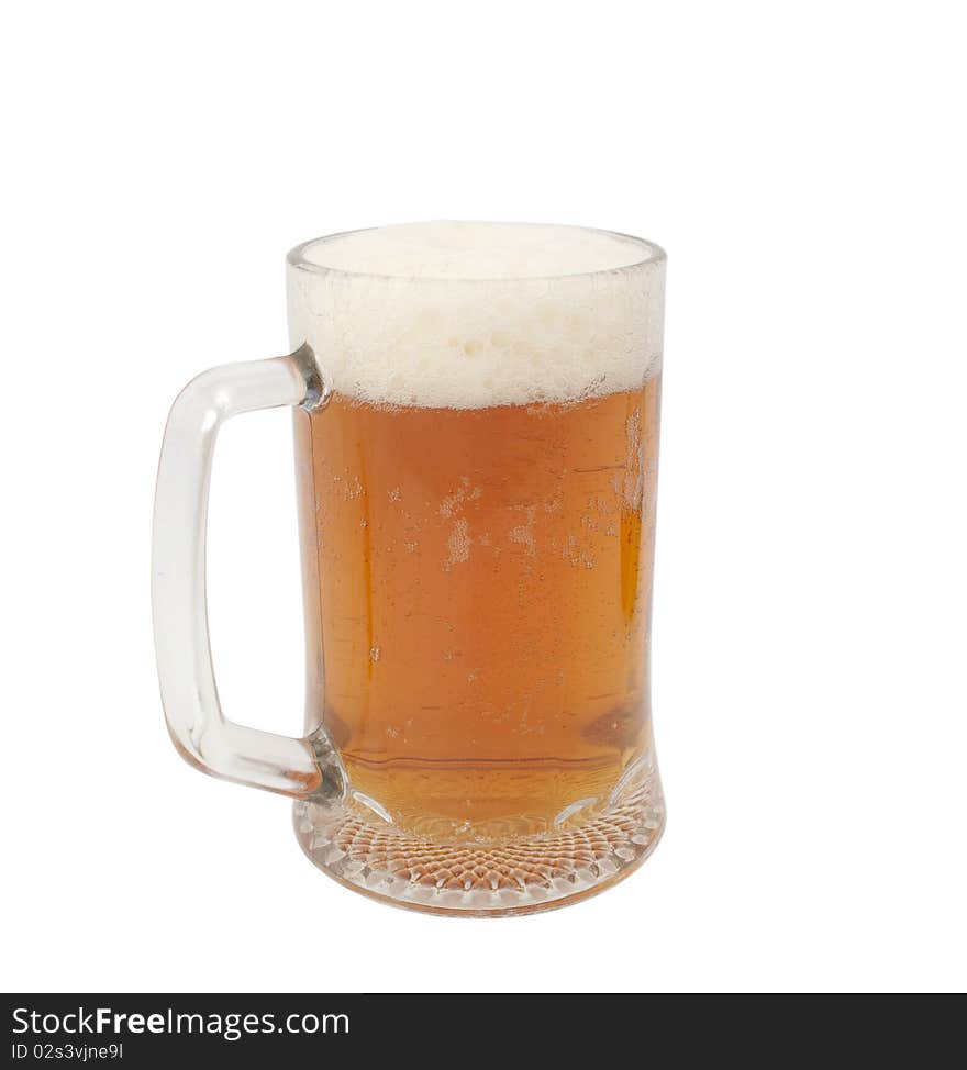 Glass of beer on white background