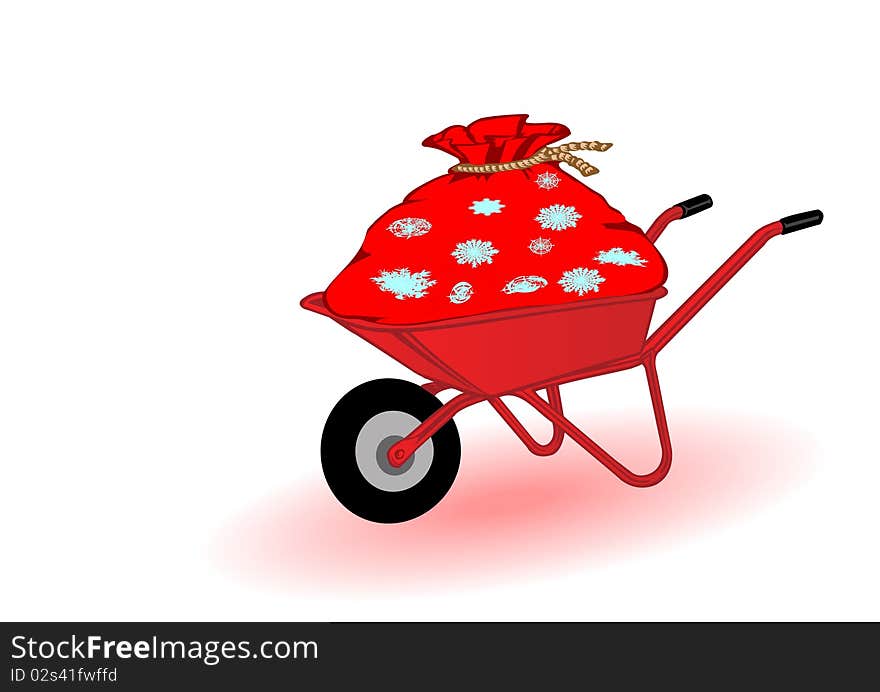 Vector illustration thebag in a red wheelbarrow