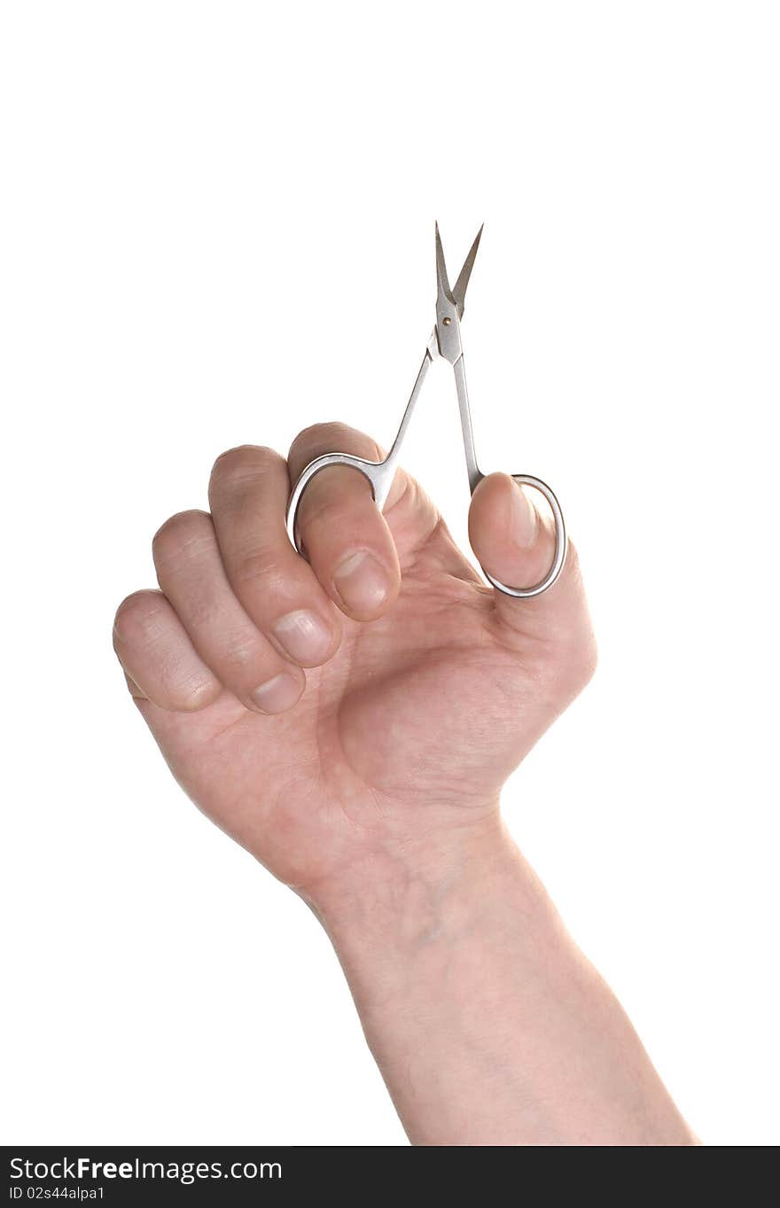 Well Shaped Men S Hand With A Manicure Scissors