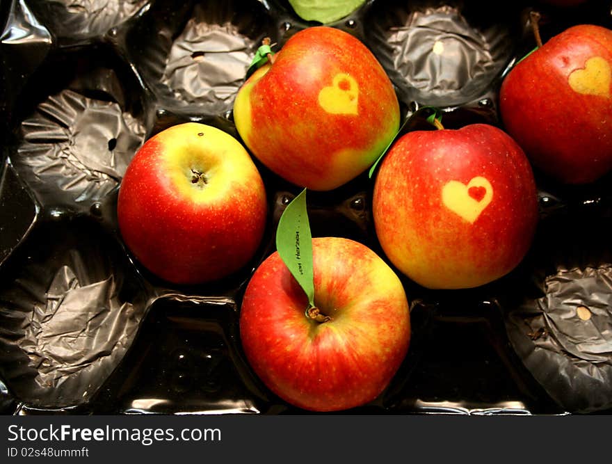 Apples with hearts. Nice red color.