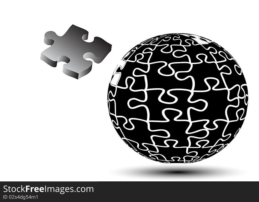 Globe vector puzzle 3d effect black and white. Globe vector puzzle 3d effect black and white