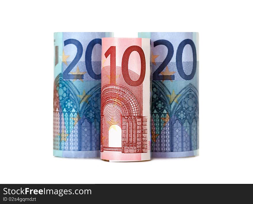 Rolled up fifty euro isolated on white Background