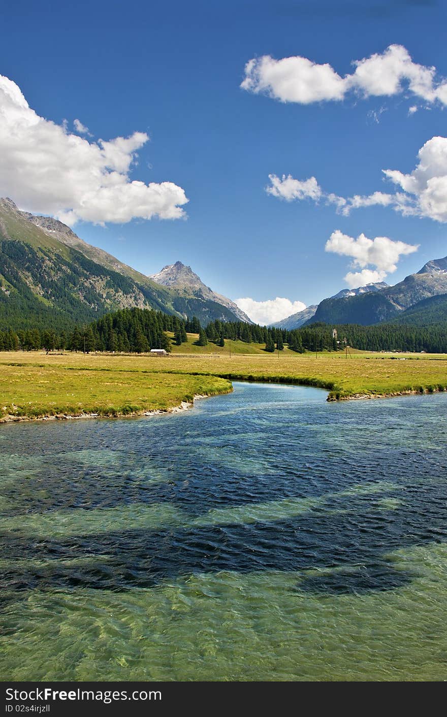 Alpine lake in St Moritz, Switzerland