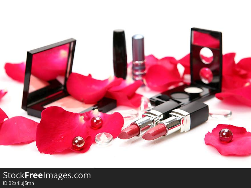 Decorative cosmetics on a white background