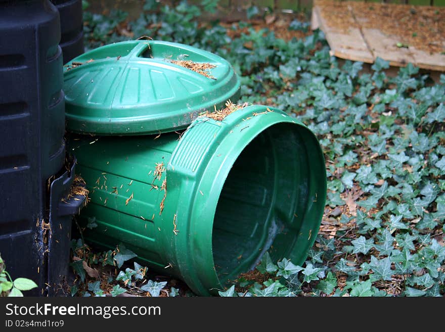 A photo showing a misused recycling bin.