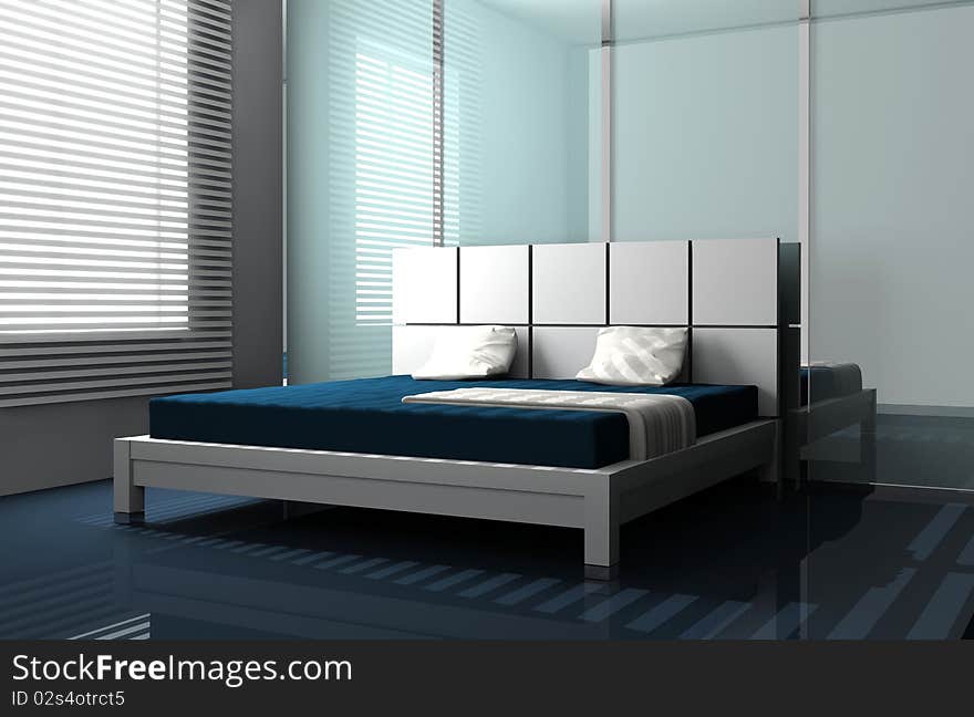 Modern interior of a bedroom room 3D