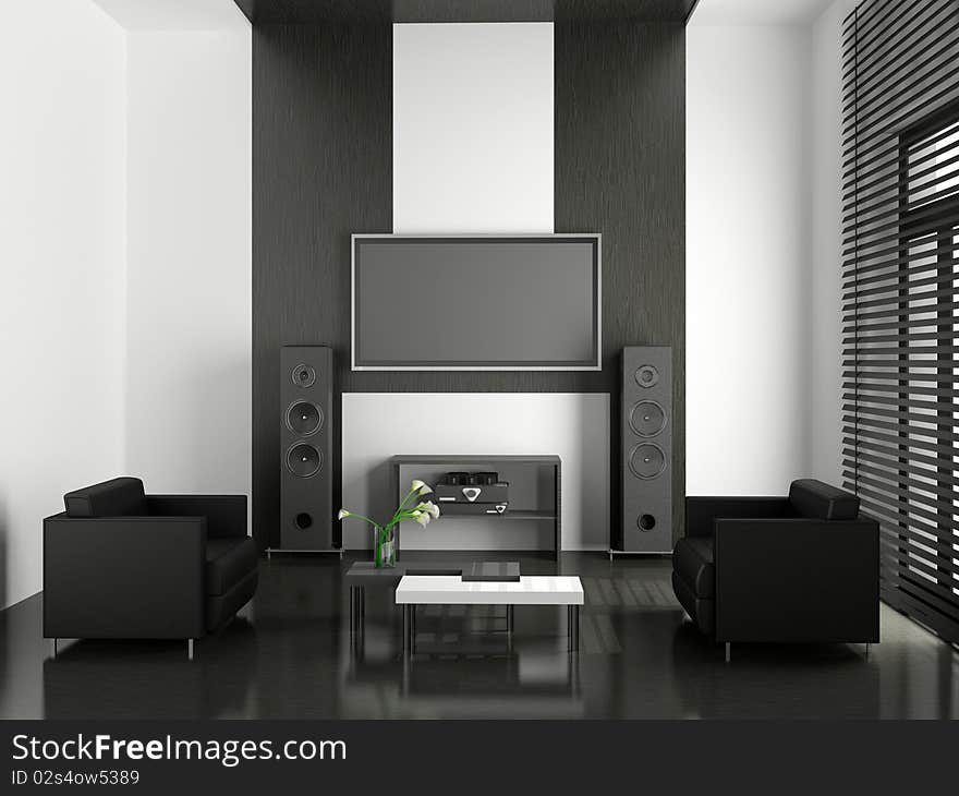 Modern interior of living room 3D