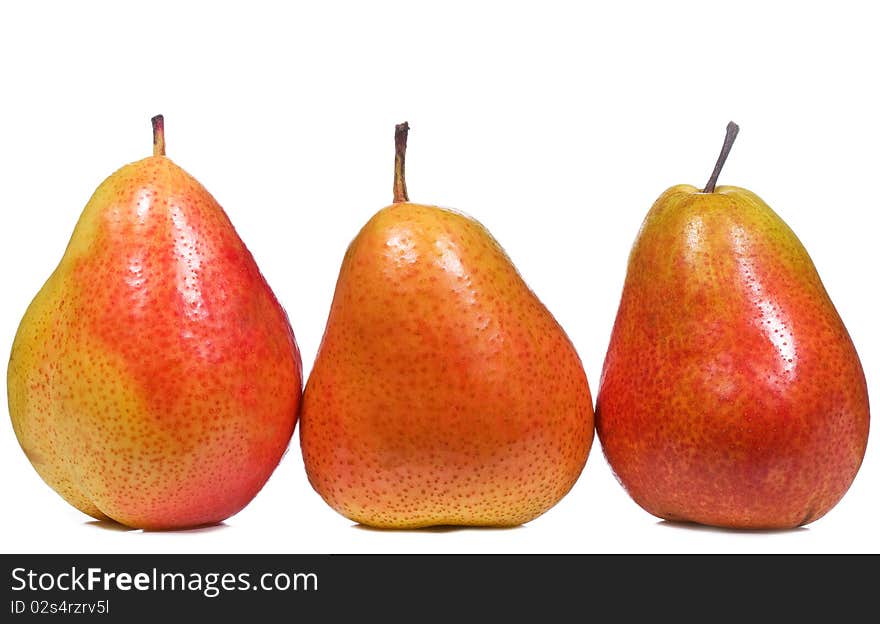 Fresh pears on white background