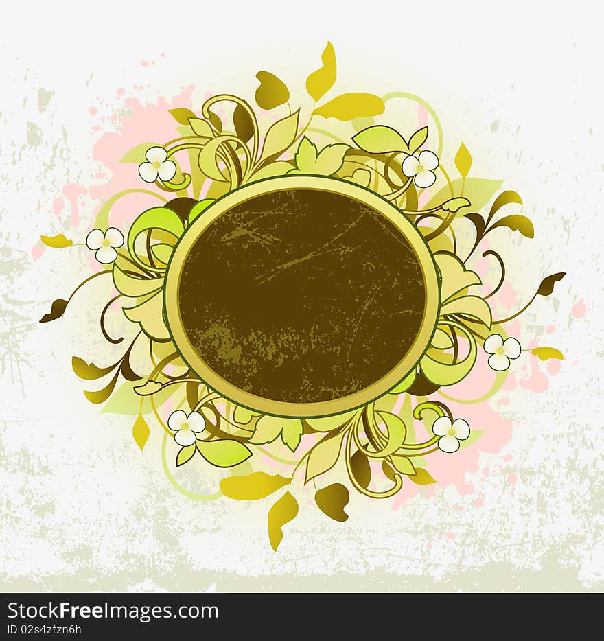 Round frame is decorated floral elements