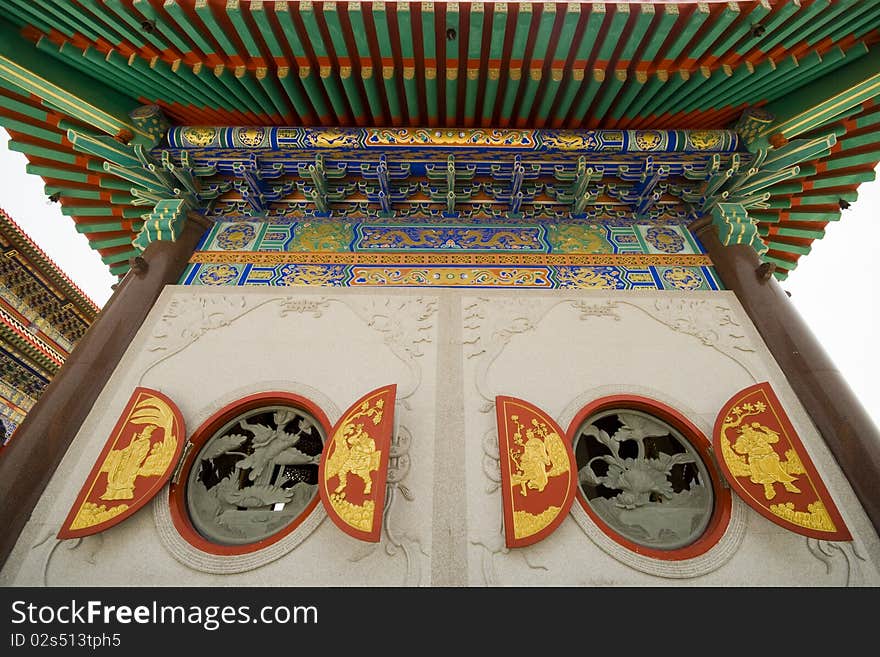 Looking up on the roof of chinese Temple in Bangkok, Thailand. Looking up on the roof of chinese Temple in Bangkok, Thailand