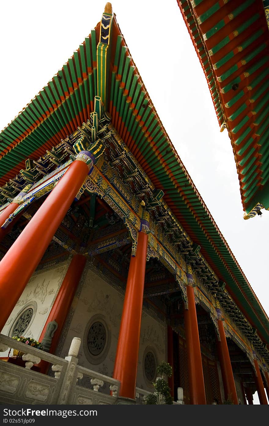 Looking up on the roof of chinese Temple in Bangkok, Thailand. Looking up on the roof of chinese Temple in Bangkok, Thailand