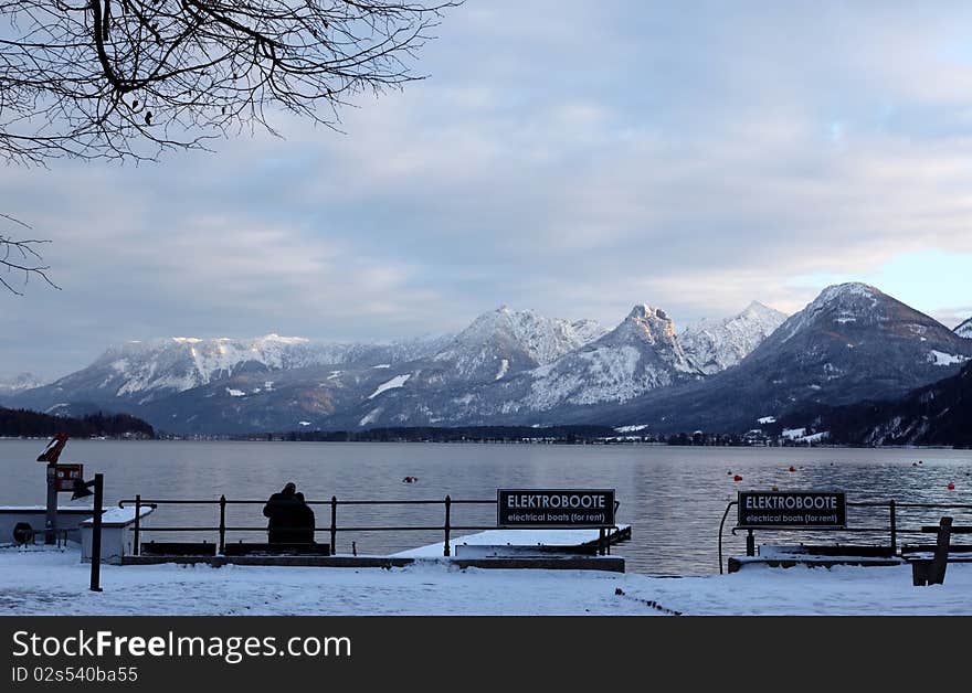 Winter with best view of lake. Alpine, Austria. Winter with best view of lake. Alpine, Austria