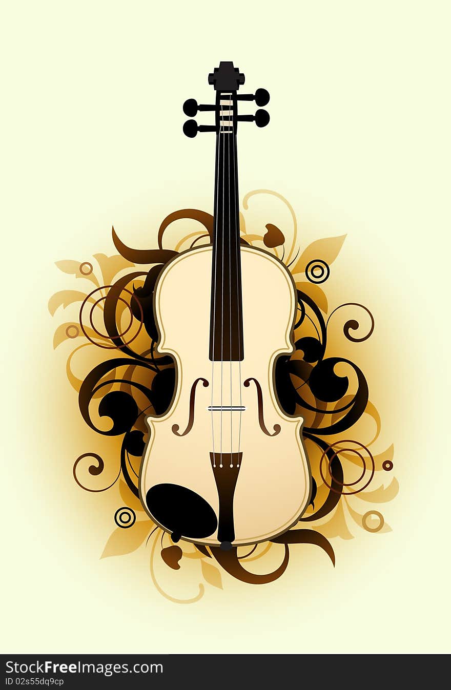 Abstract with violin on a yellow background