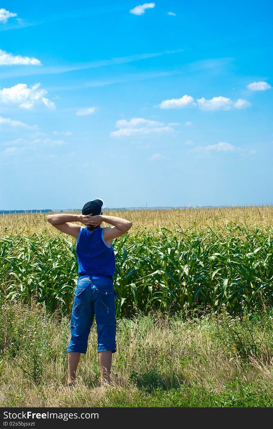 Man looking at the field